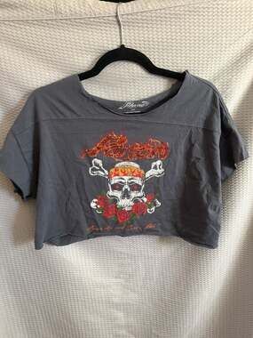 Poison Open Up and Say Ahh! 1988 Tour Crop Top Tee with Rhinestones